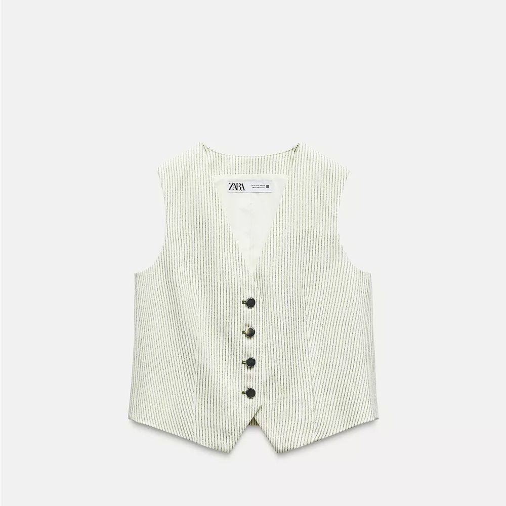 Worn Once Zara Green Striped Button Vest